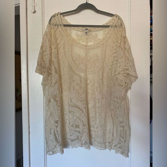 Cato Women's Boho Cream Color Sheer Lace Top Size 26 - Picture 1 of 6
